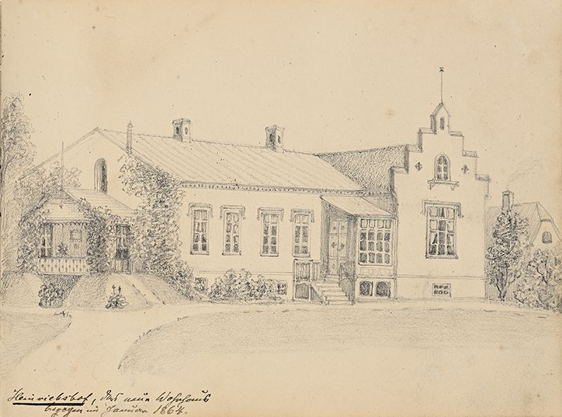 Sophie von Ungern-Sternberg. Kolu mõisa uus härrastemaja, kuhu koliti sisse 1864. aasta jaanuaris. 1864? Pliiats. (Eesti Kunstimuuseum) Joonistus pärineb Sophie joonistusalbumist, mida saab näha Kumu kunstimuuseumi püsinäitusel „Identiteedimaastikud. Eesti kunst 1700–1945”.